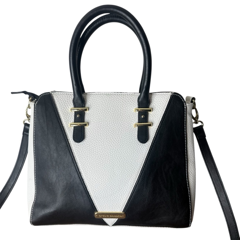 STEVE MADDEN Black White Colour Block Hand Bag Crossbody Strap Zipper PU *Flaw*